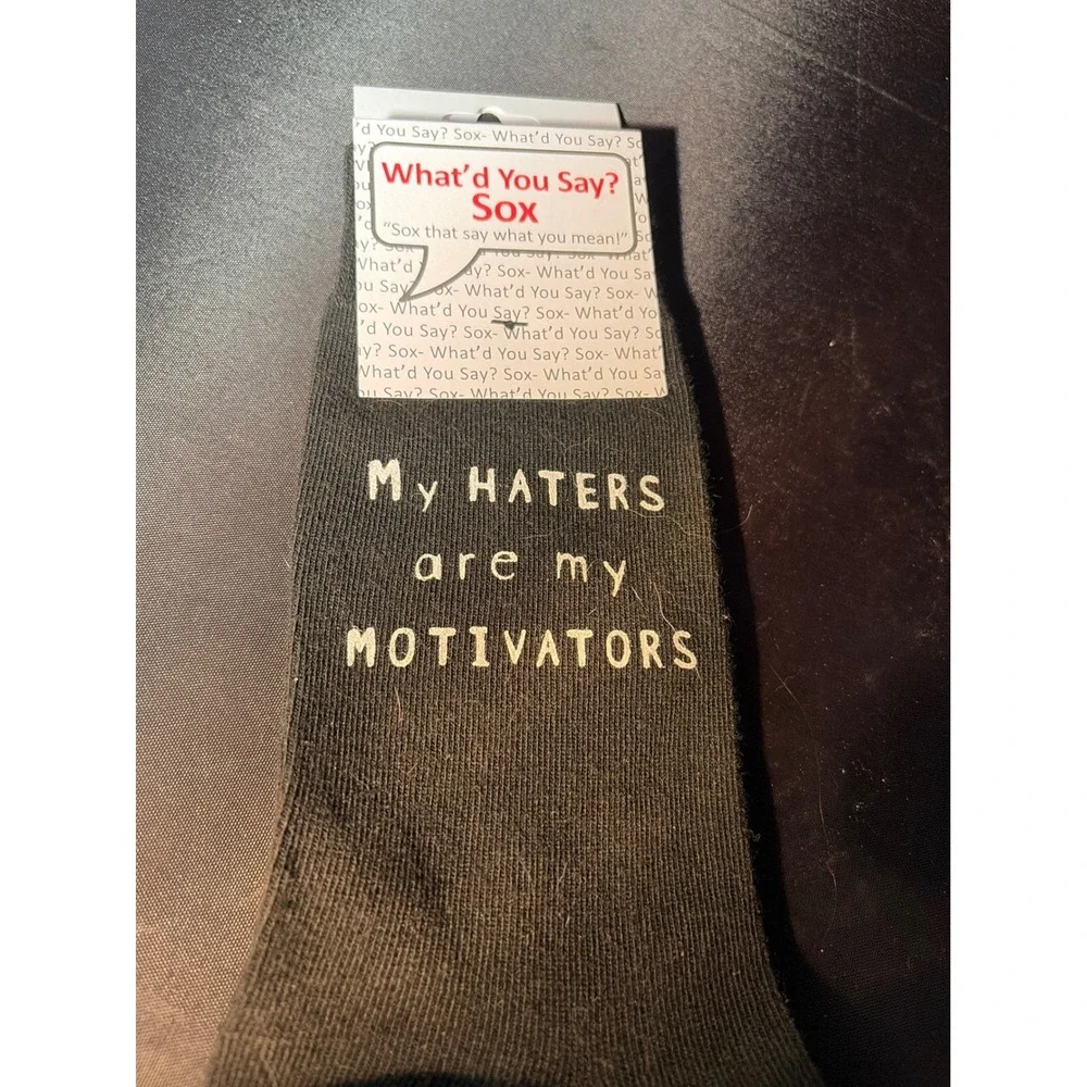 What'd You Say? Sox My Haters Are My Motivators Black Novelty Crew Socks WYS-15